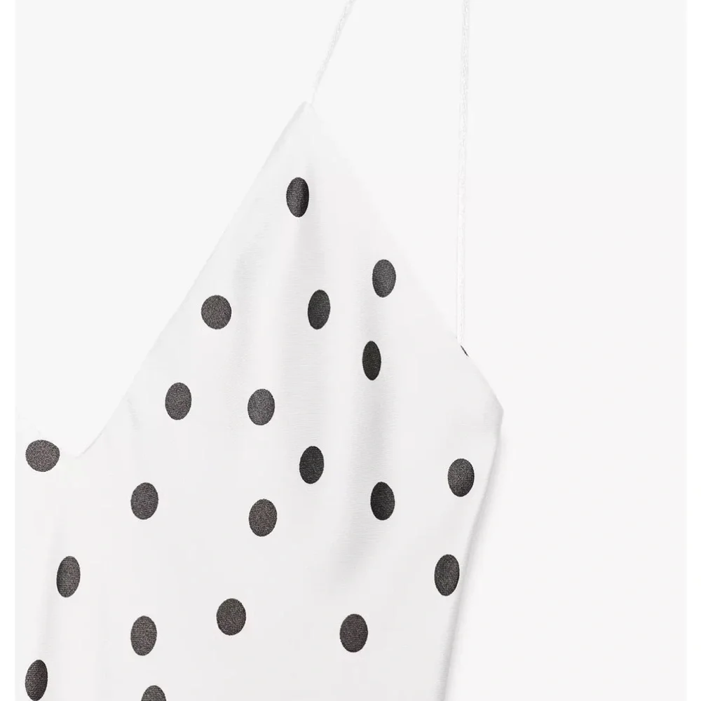Zara NWT satin polka dot midi dress white with brown 3067/214 - Picture 9 of 16